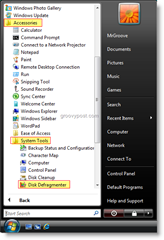 Start Schijfdefragmentatie vanuit het startmenu van Windows Vista