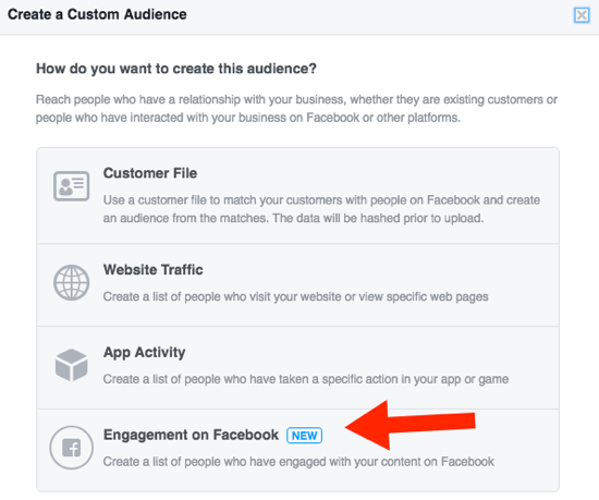 Stel een aangepast Facebook-publiek in op basis van betrokkenheid.