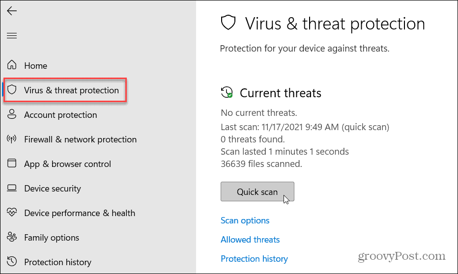 Virus- en bedreigingsbeveiliging Windows 11