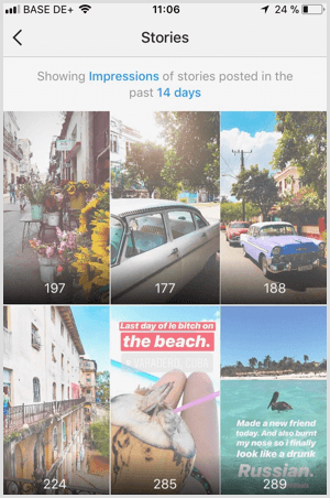 Bekijk Instagram Stories Impressions-gegevens in Instagram Analytics.