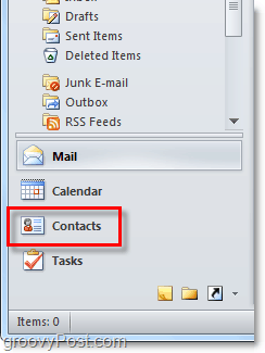 Open de contactenlijst in Outlook 2010