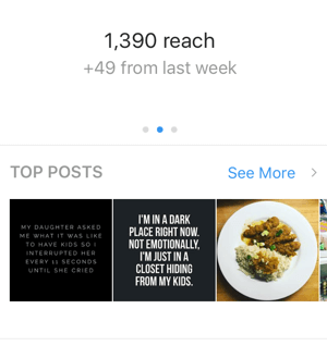 Veeg op het eerste scherm van je Instagram-inzichten naar rechts om je bereik te bekijken.