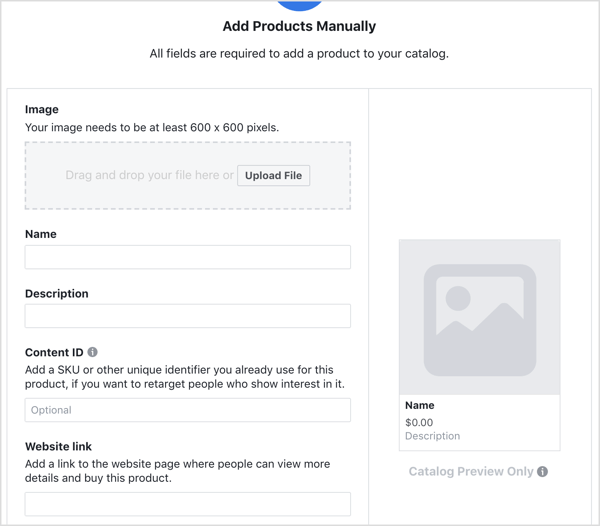 Voer details in om een ​​product aan uw Facebook-catalogus toe te voegen.