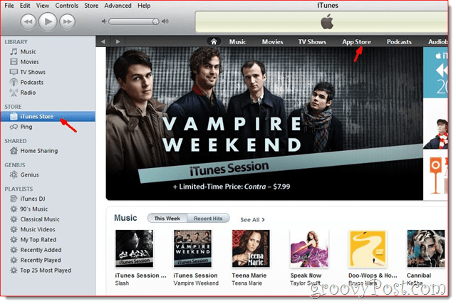 iTunes - klik op iTunes Store om een ​​account aan te maken