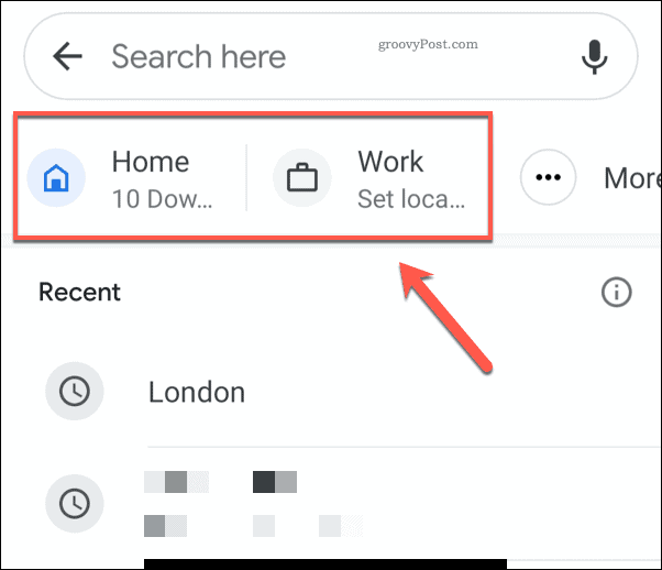 Pictogrammen voor thuis- en werkadressen van Google Maps