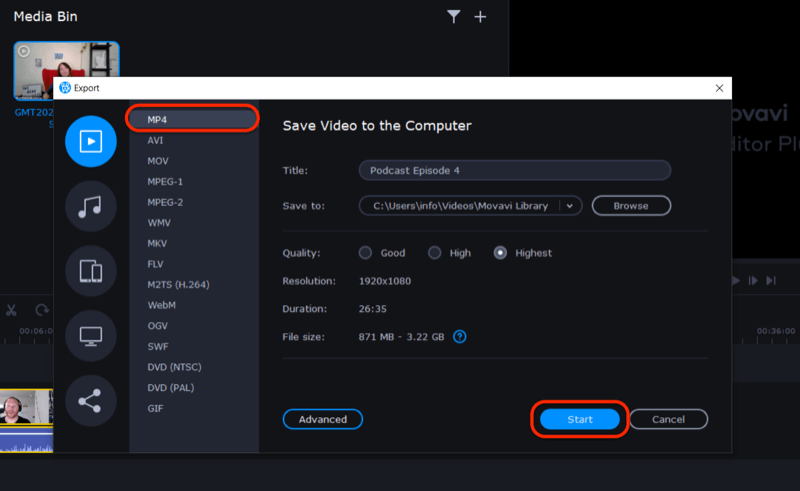 exporteer videobestand in Movavi Video Editor Plus