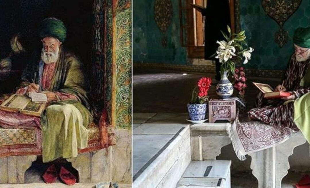 Neslihan Sağır Çetin fotografeerde het schilderij dat de Britse schilder 153 jaar geleden in Yeşil Türbe tekende.