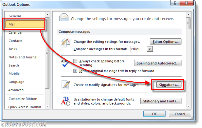e-mailhandtekeningen in Outlook 2010-opties