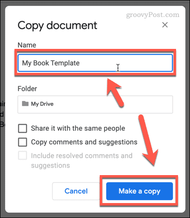 maak een kopie van een document in google docs