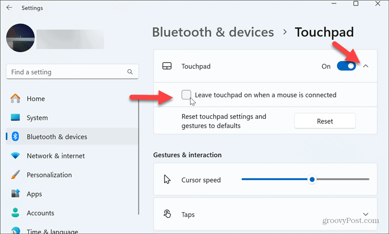 laat het touchpad ingeschakeld als er een muis is aangesloten