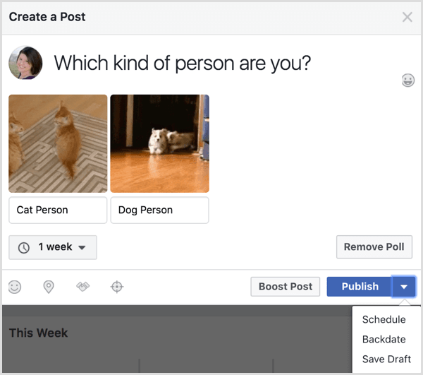 Facebook gif poll post publiceren