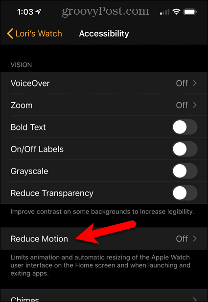 Tik op Reduce Motion-optie op de iPhone