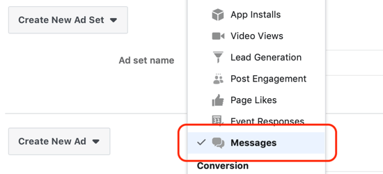 Hoe u leads kunt krijgen met Facebook Messenger-advertenties, berichten die zijn ingesteld als de bestemming op het niveau van de advertentieset