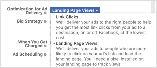 Optimaliseer de weergave van uw Facebook-advertenties voor weergaven van bestemmingspagina's.