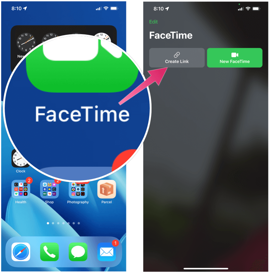 Stuur een FaceTime-chat Nodig FaceTime uit Maak een link