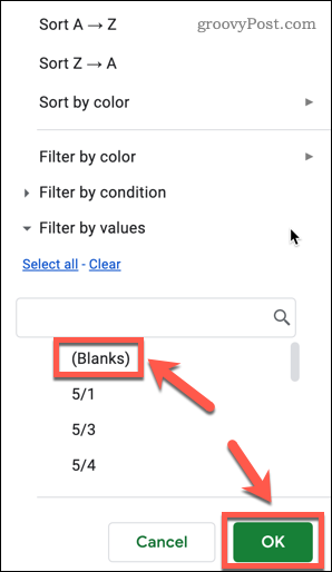 Spaties filteren in Google Spreadsheets