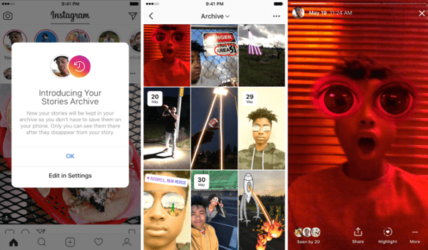 Het nieuwe Verhalenarchief van Instagram slaat verlopen Verhalen automatisch op in een privégedeelte van een profiel.