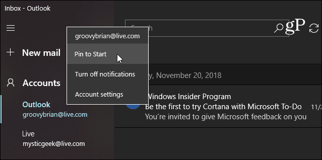 E-mail vastzetten Windows 10 Start Mail-app