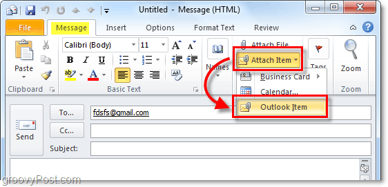 voeg een Outlook-item toe aan de e-mail