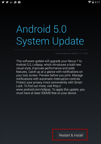 herstart Nexus 7 en installeer Android 5