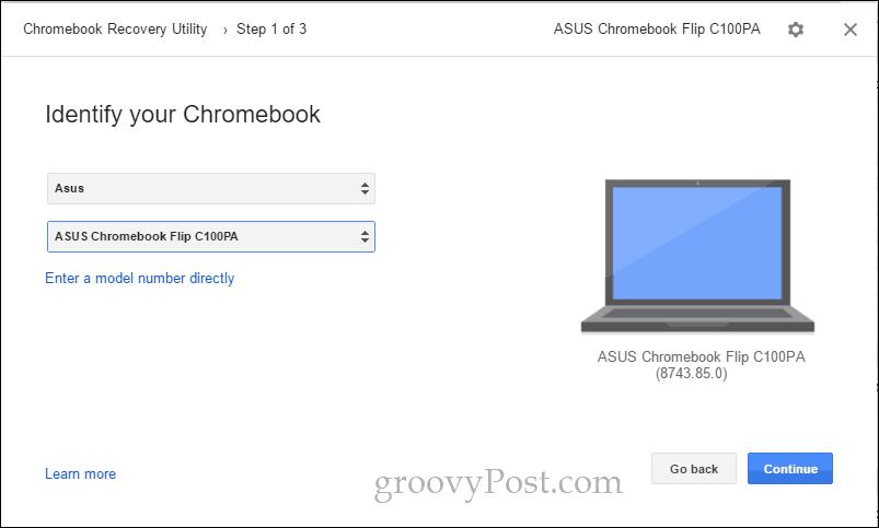 Chromebook-herstelprogramma kies het model