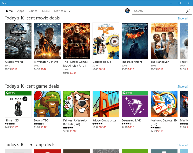 Windows Store 10 cent aanbiedingen