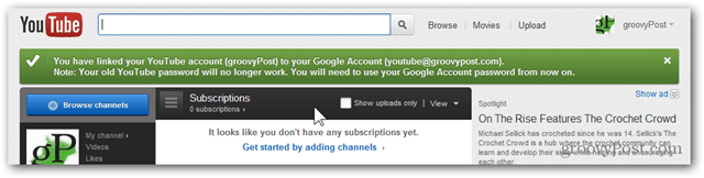 Koppel een YouTube-account aan een nieuw Google-account - Bevestiging - Account gemigreerd