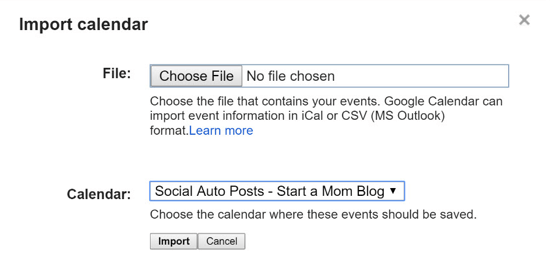 import csv-bestand in Google Calendar