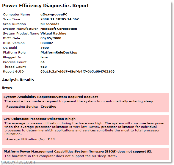 Bekijk het stroomdiagnoserapport voor energie-efficiëntie in Windows 7