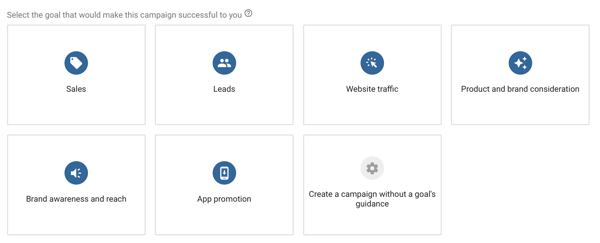 Hoe u een YouTube-advertentiecampagne opzet, stap 4, kies een YouTube-advertentiedoel, opties voor campagnedoelstellingen