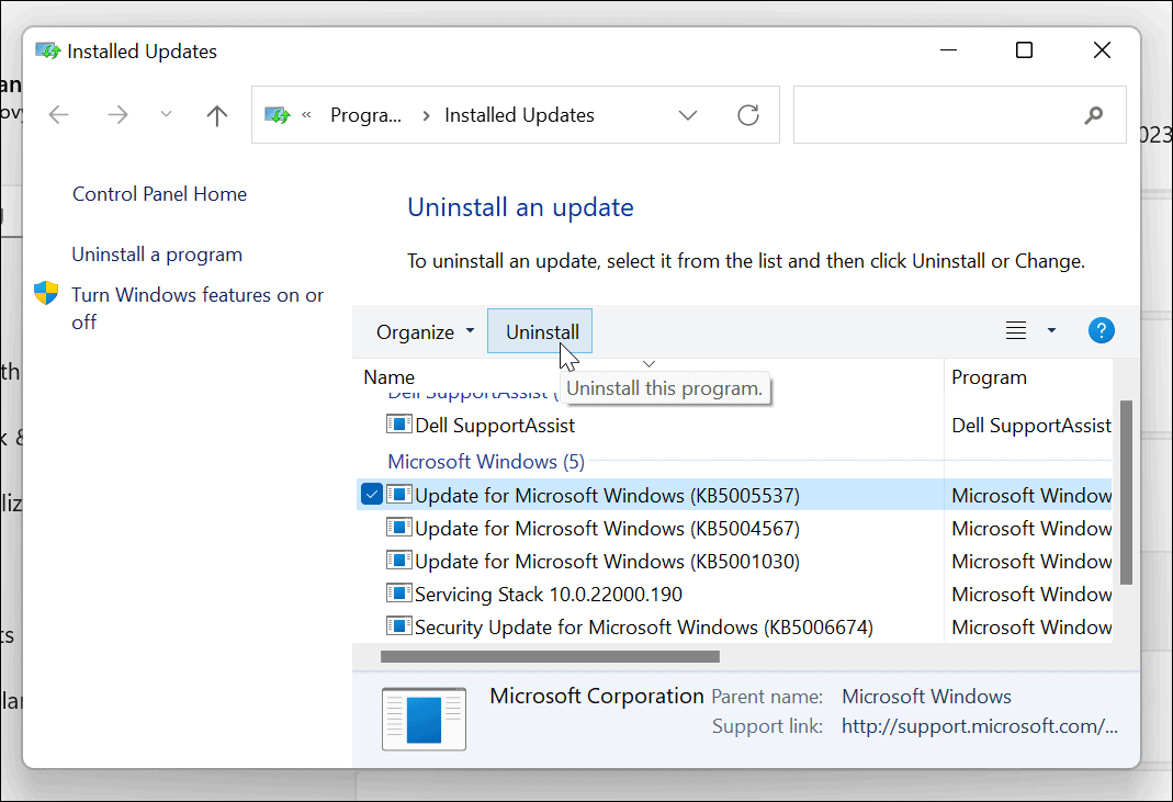 verwijder cumulatieve Update windows 11