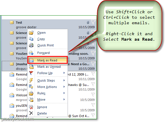 selecteer meerdere e-mails en markeer meerdere e-mails als gelezen of ongelezen in Outlook Office 2010