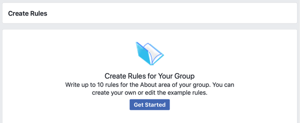 Hoe u uw Facebook-groepsgemeenschap kunt verbeteren, Facebook-optie om aan de slag te gaan met het maken van regels voor uw groep