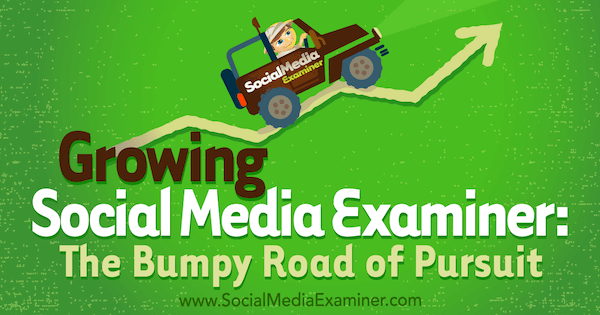 Growing Social Media Examiner: The Bumpy Road of Pursuit met inzichten van Michael Stelner met een interview door Mark Mason op de Social Media Marketing Podcast.