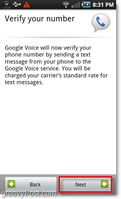 Google Voice op Android Mobile Config Verify Number