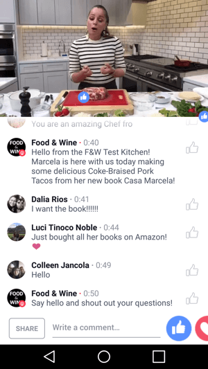 Food & Wine toont chef-kok Marcela Valladolid in een co-marketing Facebook Live-uitzending die beide partijen ten goede komt.