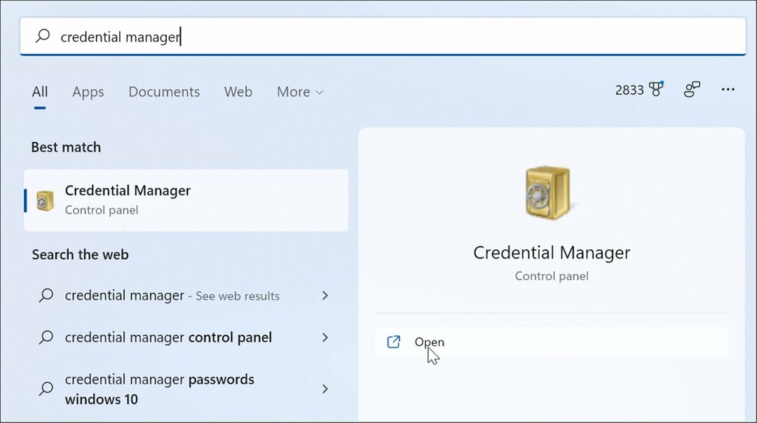 start credential manager op Windows 11