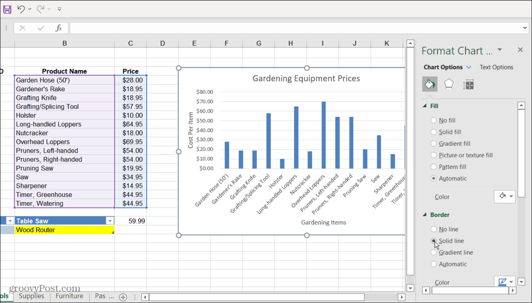  Menu met opties voor grafiek opmaken Excel