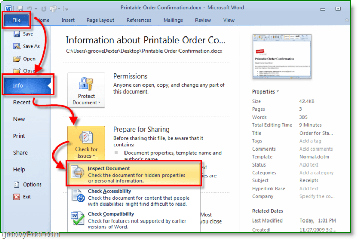 hoe u toegang krijgt tot de documentinspecteur in Microsoft Office 2010