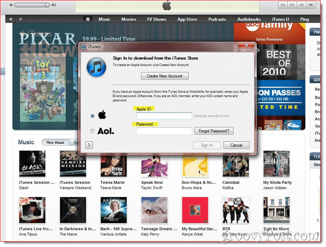 iTunes - bevestig e-mail en log in