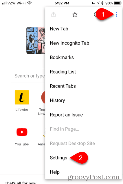 Tik op Instellingen in Chrome voor iOS