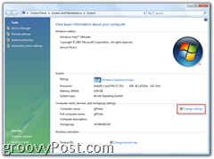 Systeemscherm van Windows 7 of Vista