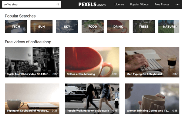 Pexels Videos maakt het gemakkelijk om op trefwoord te zoeken naar videobeelden.