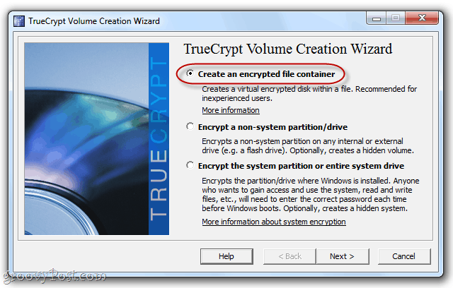 creëer een volume in truecrypt