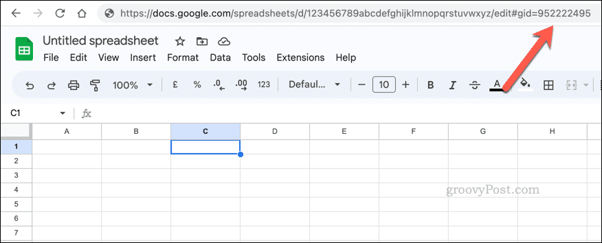Voorbeeld van de GID-bladwaarde in Google Spreadsheets