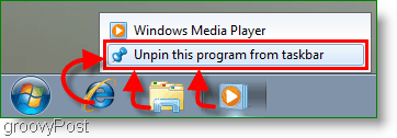 Windows 7 Maak een programma los van de taakbalk Screenshot