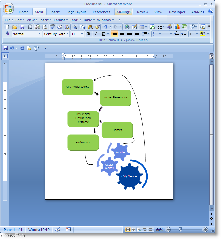 Voorbeeld van een stroomschema in Microsoft Word 2007