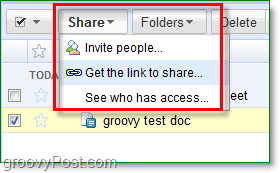 Het menu voor het delen en uitnodigen van Google Docs biedt u verschillende opties voor delen