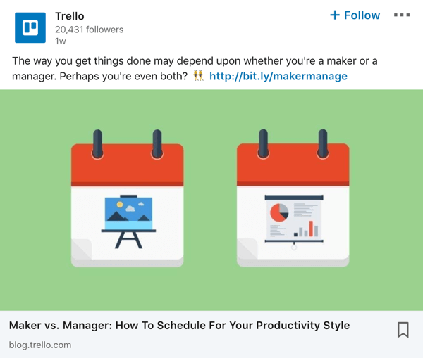 Voorbeeld van een Trello LinkedIn-bedrijfspagina.