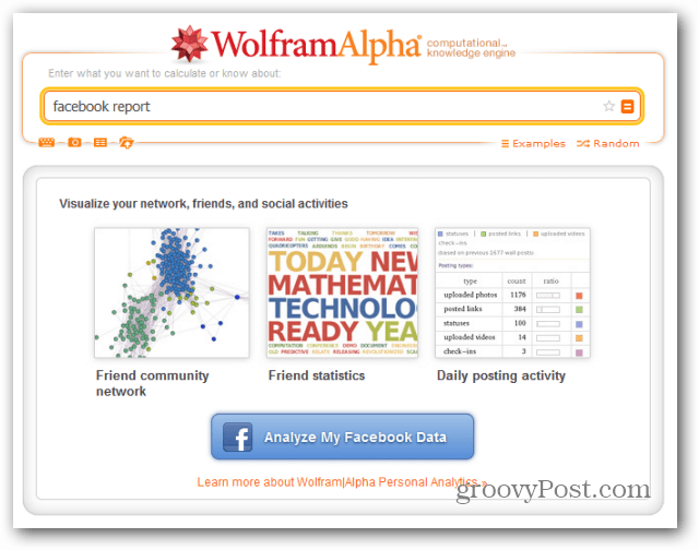 wolfram alpha facebook rapport analyseren